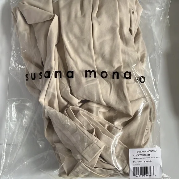 NWT Susana Monaco x Revolve Beige Gathered Jumpsuit in Blanched Almond - Picture 7 of 7